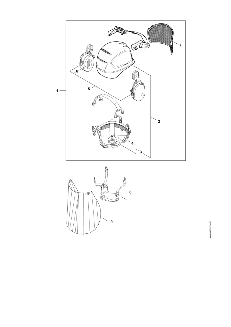 STIHL Face shield, nylon mesh DYNAMIC Ergo Black OEM 00008899039 technical drawing position 7