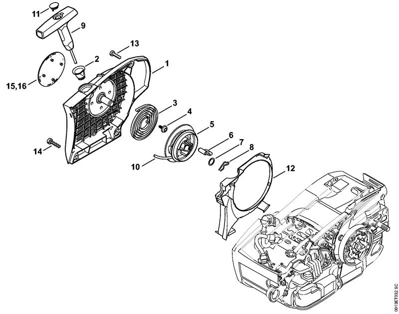 STIHL Starter grip ElastoStart Ø 3 mm OEM 00001903409 technical drawing position 9