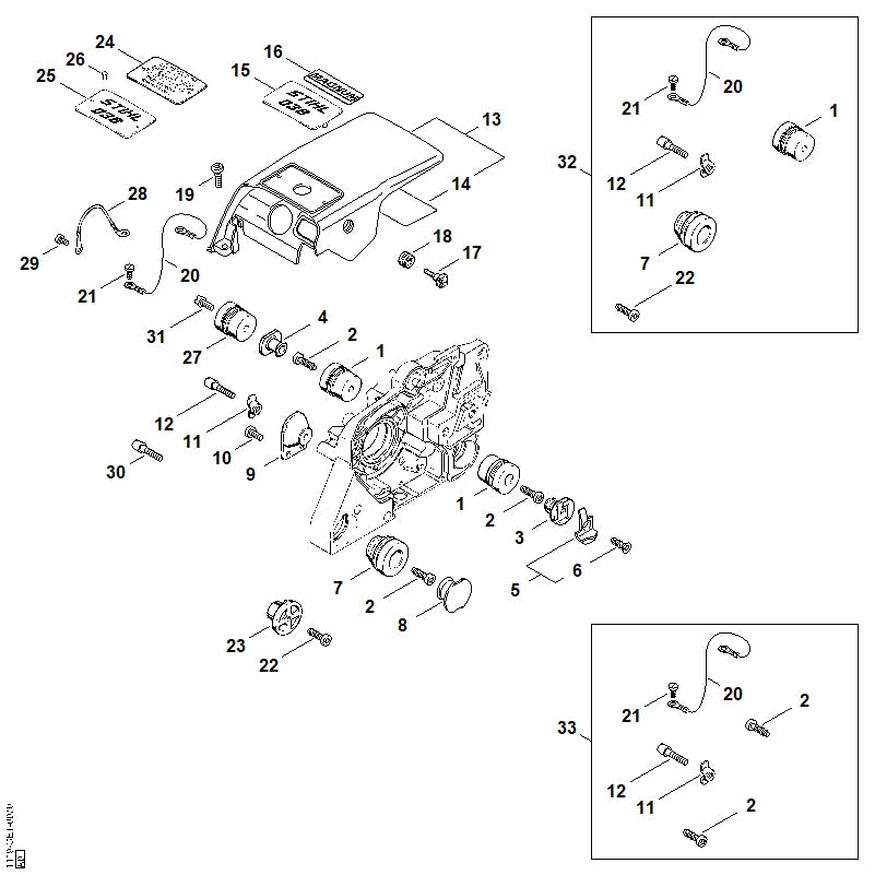 STIHL Model plate 038 OEM 11199671512 technical drawing position 15
