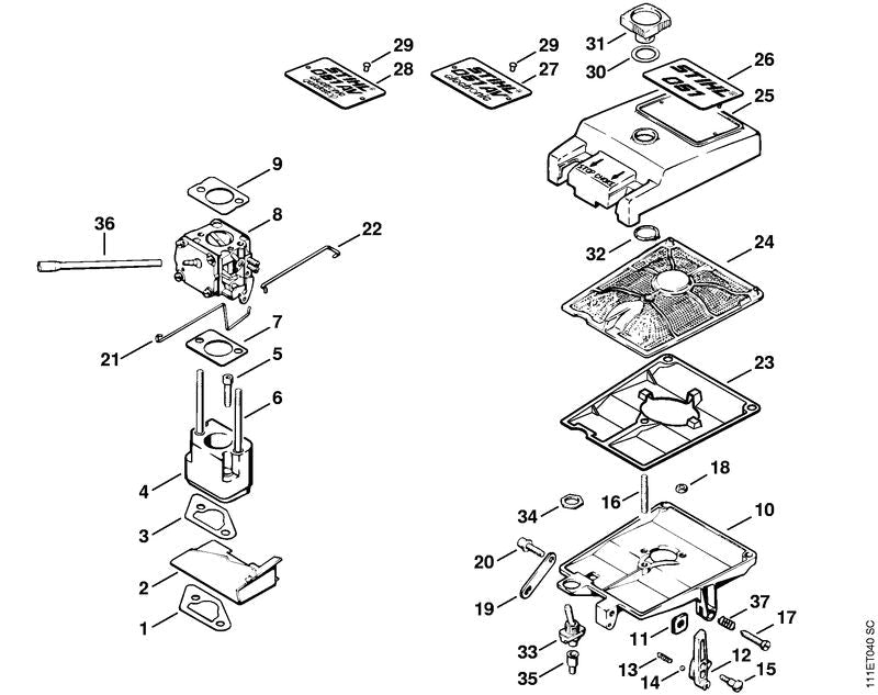 STIHL Stop switch OEM 11114300210 technical drawing position 33