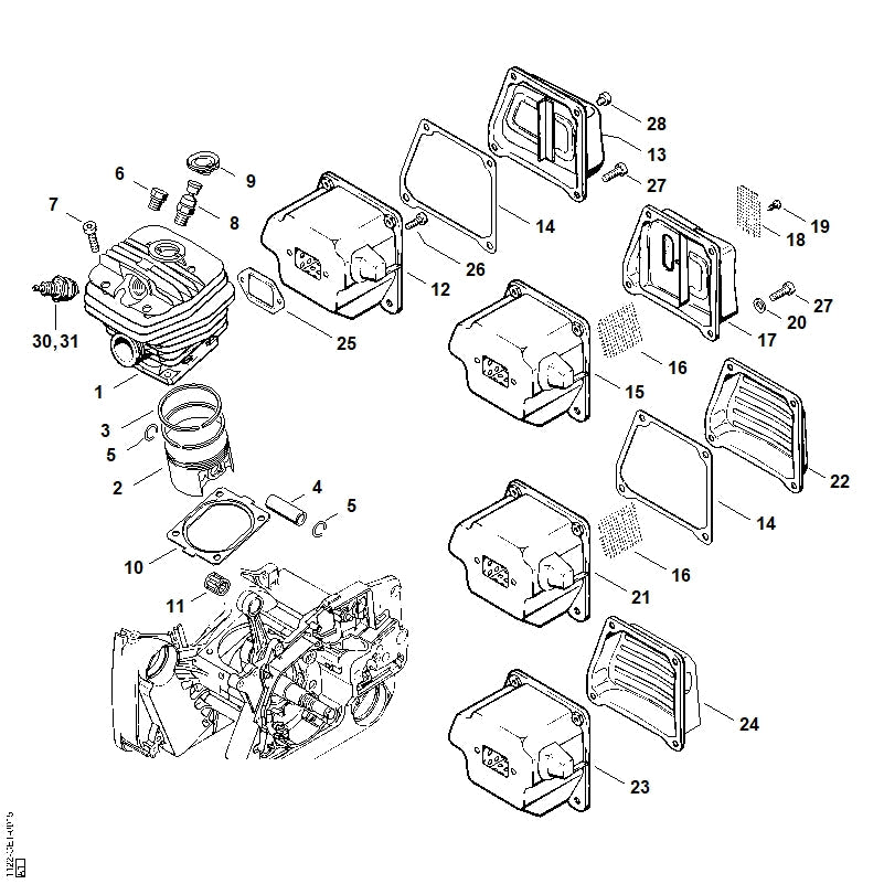 STIHL Muffler OEM 11221400614 technical drawing position 23
