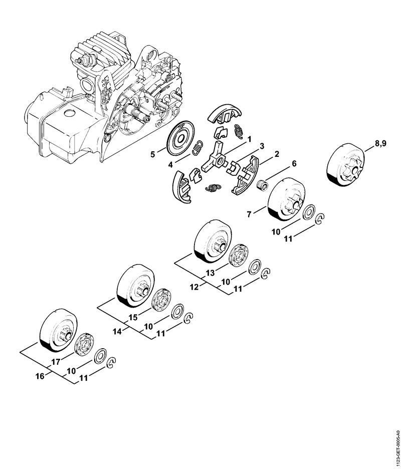 STIHL Chain sprocket 3/8" Picco 7T OEM 11236402072 technical drawing position 9