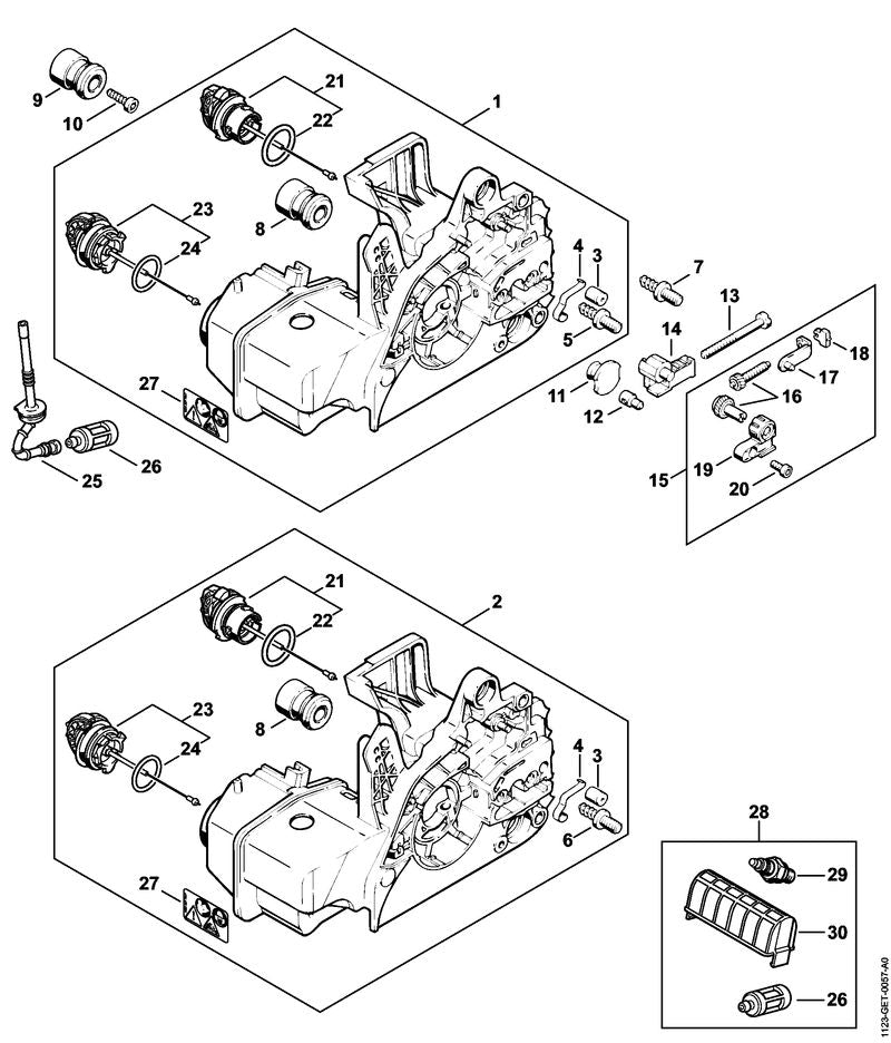 STIHL Engine housing OEM 11230203034 technical drawing position 2