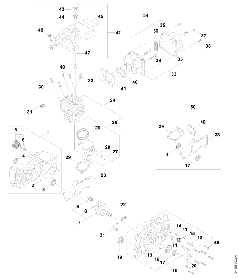 STIHL Crankcase, fan side OEM 11240202604 technical drawing position 1