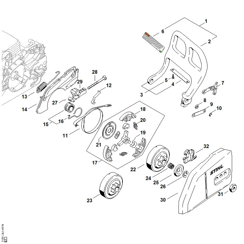 STIHL Chain sprocket 1/4" 8T OEM 11236402007 technical drawing position 23