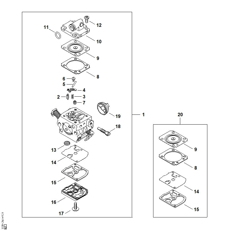 STIHL Set of carburetor parts OEM 11300071700 technical drawing position 20