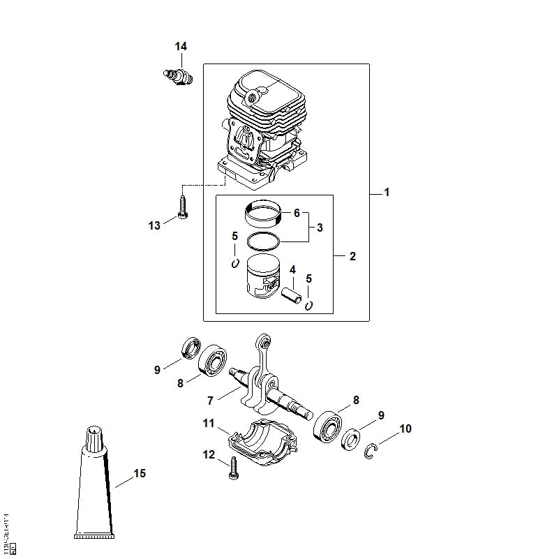 STIHL Piston ring Ø 38x1.2 mm OEM 11300343008 technical drawing position 3