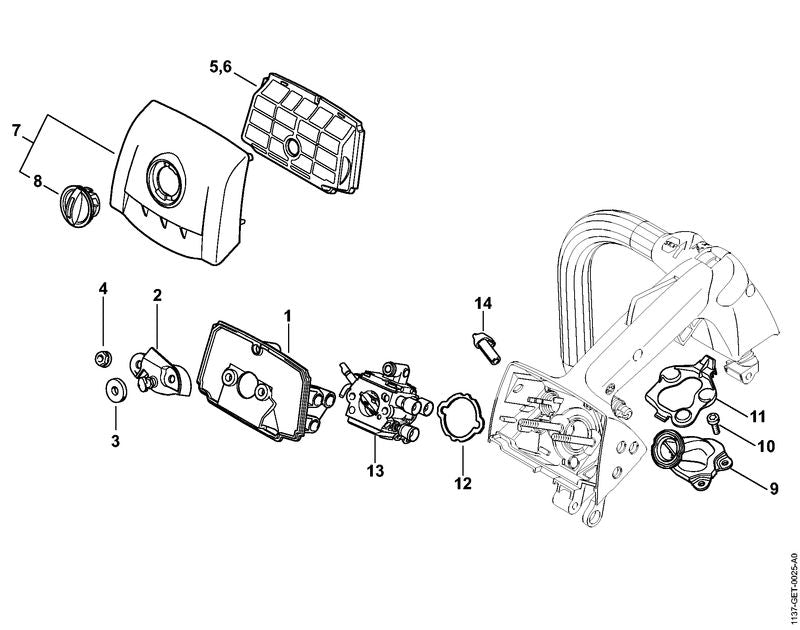 STIHL Choke lever OEM 11371216101 technical drawing position 14