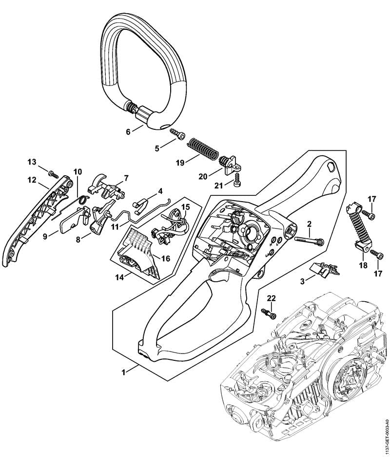 STIHL Handle housing OEM 11377901006 technical drawing position 1