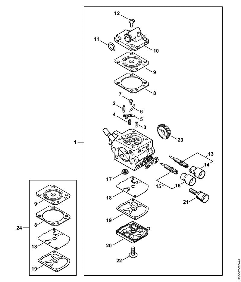 STIHL Set of carburetor parts OEM 11370071701 technical drawing position 24