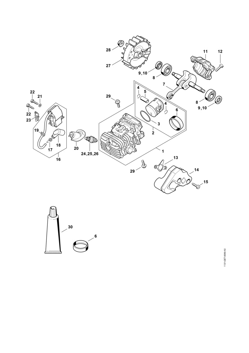 STIHL Spark plug STIHL ZK C 10, pack of 40 OEM 00004007026 technical drawing position 26