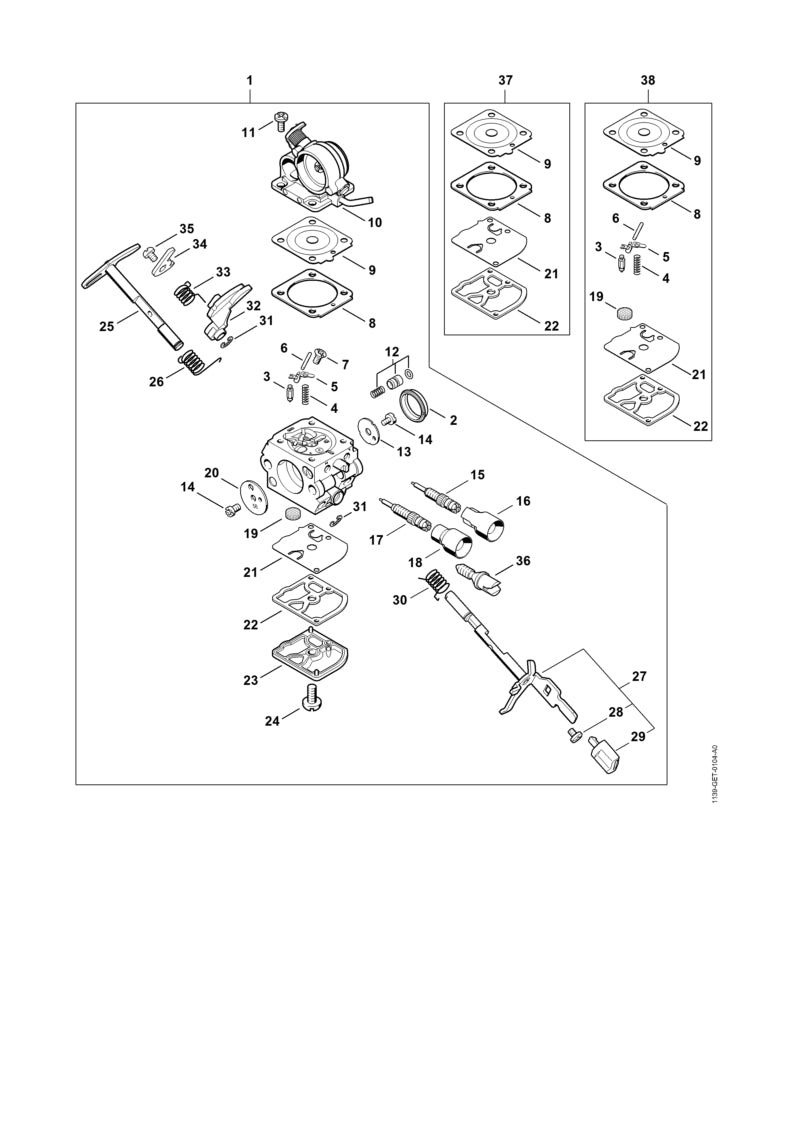 STIHL Throttle shaft with lever OEM 11391207100 technical drawing position 27