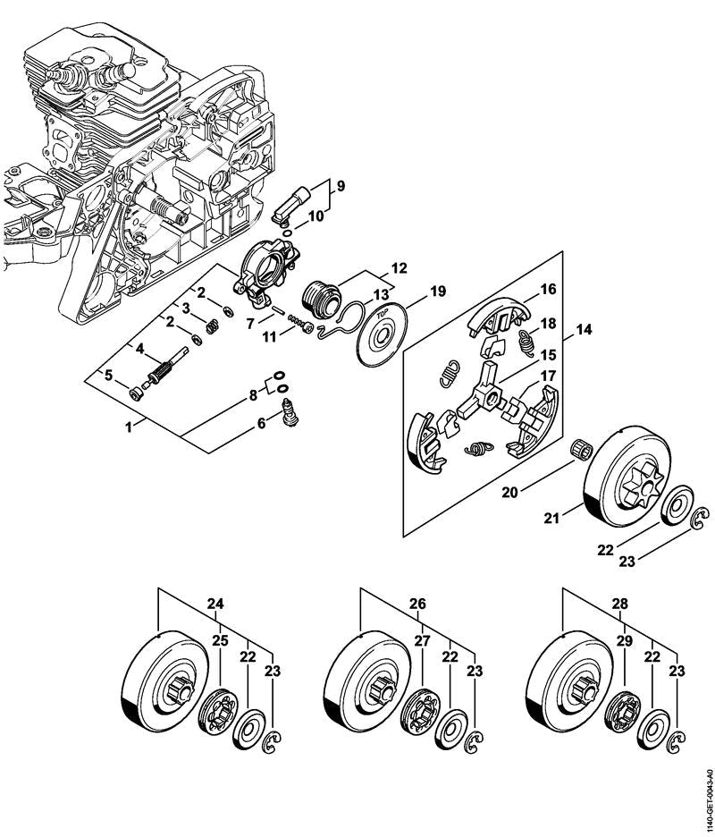 STIHL Clutch OEM 11401602001 technical drawing position 14