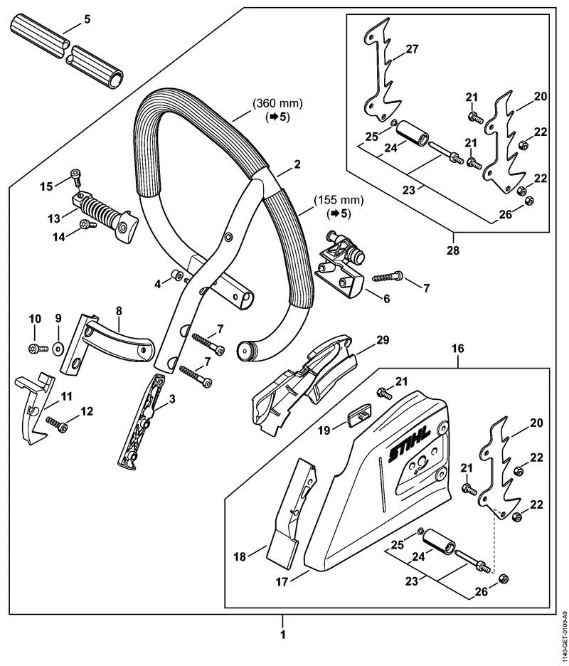 STIHL Wrap around handlebar with hose OEM 11407903700 technical drawing position 2