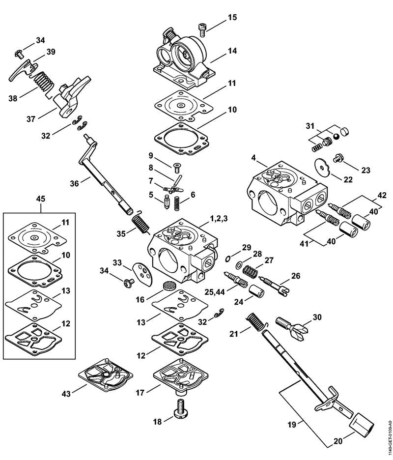 STIHL Choke shaft with lever OEM 11401207200 technical drawing position 36