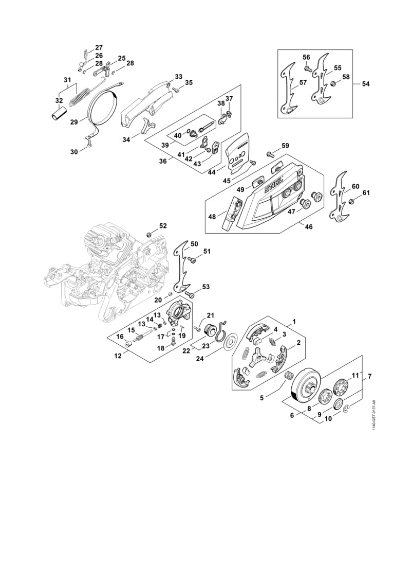 STIHL Rim sprocket kit 3/8" 7T OEM 11400072500 technical drawing position 6