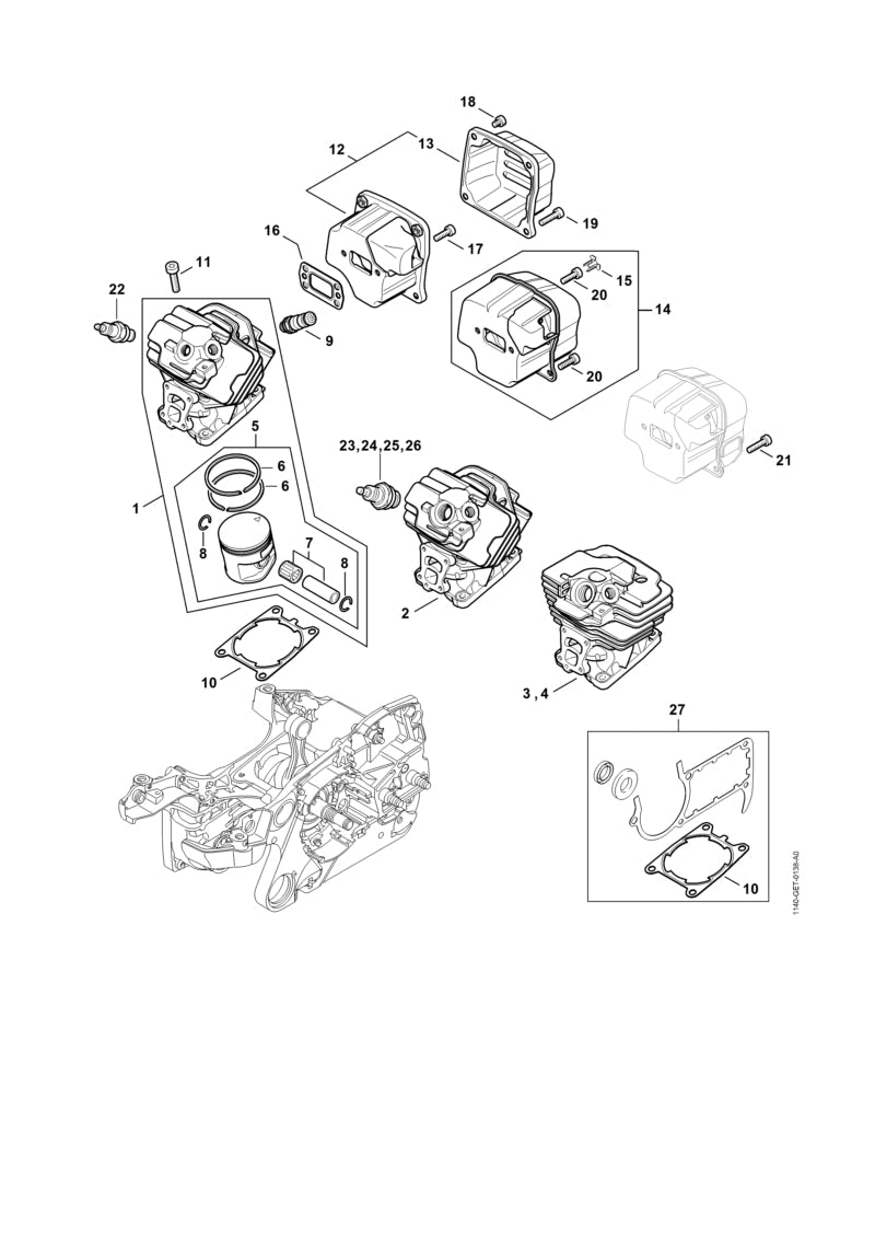 STIHL Cylinder with piston Ø 47 mm OEM 11400201209 technical drawing position 3
