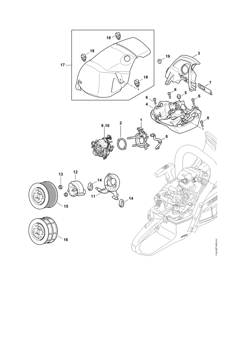 STIHL Shroud OEM 11420801601 technical drawing position 17