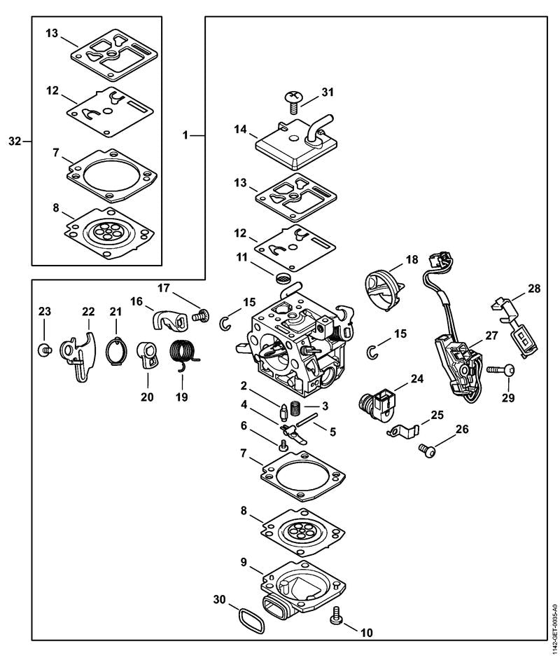 STIHL End cover OEM 11421200800 technical drawing position 14