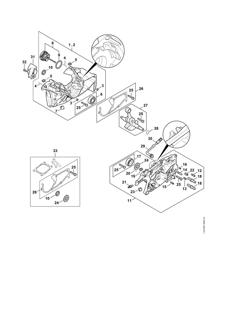 STIHL Crankcase, fan side OEM 11420202623 technical drawing position 2