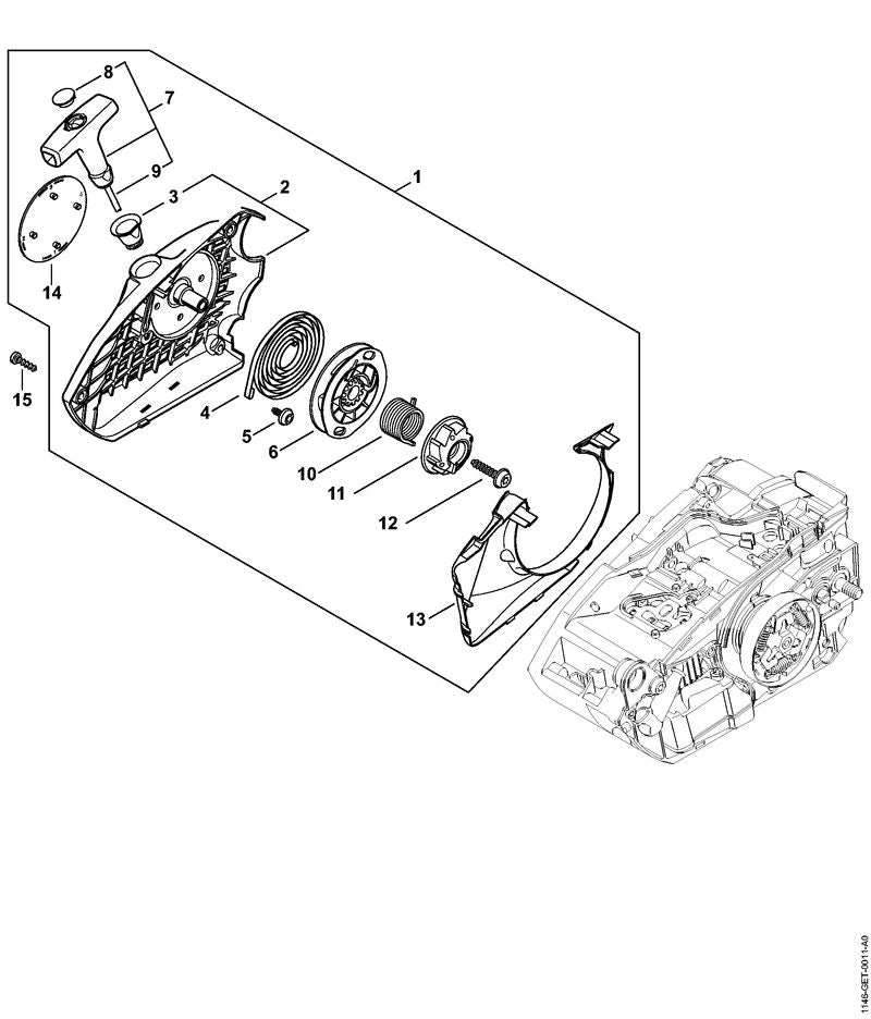 STIHL Fan housing with rewind starter OEM 11460802102 technical drawing position 1