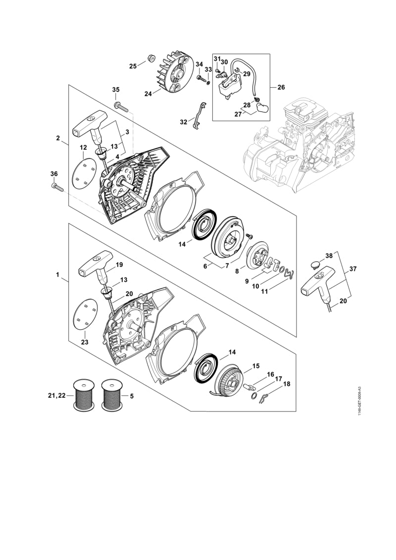 STIHL Starter grip ElastoStart Ø 3 mm OEM 00001903421 technical drawing position 37