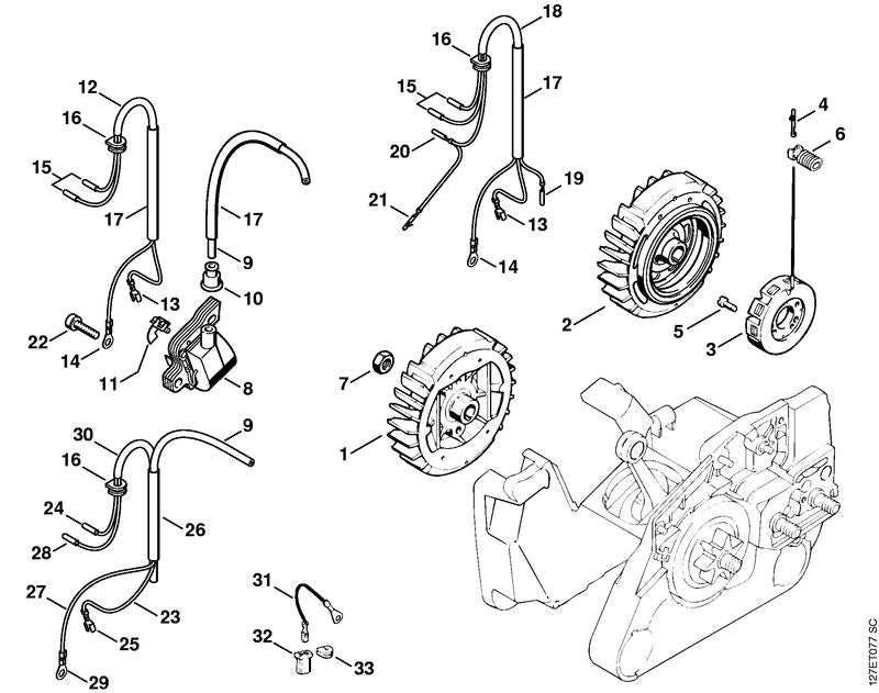 STIHL Flywheel OEM 11214001201 technical drawing position 1