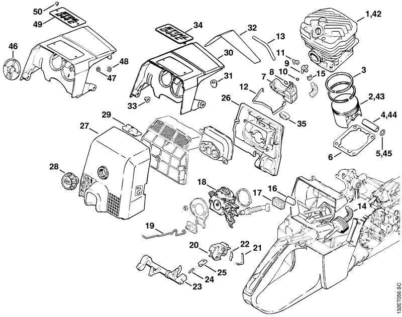 STIHL Carburetor box cover OEM 11281401905 technical drawing position 27