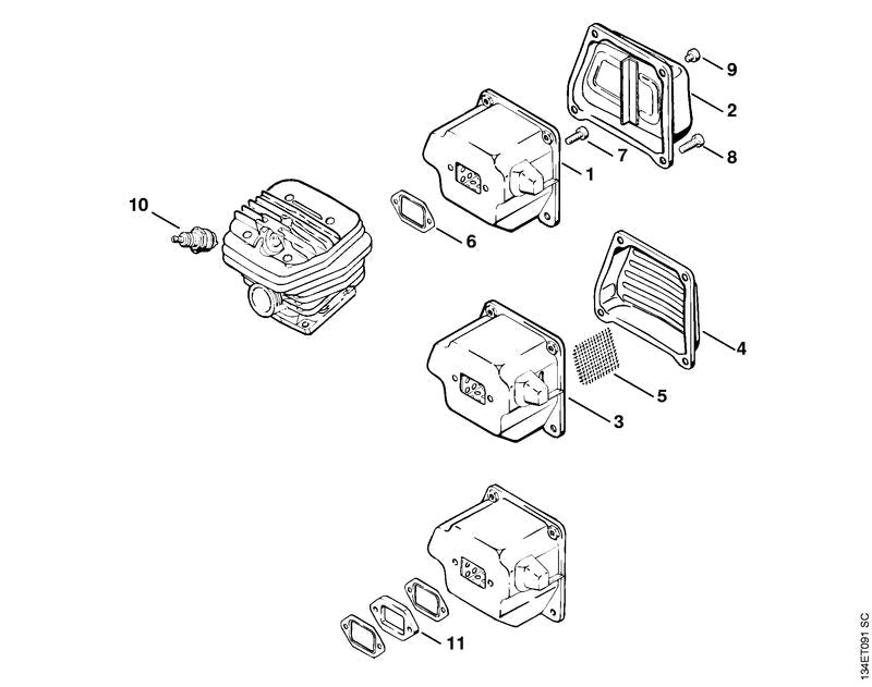 STIHL Exhaust casing OEM 11221450807 technical drawing position 4