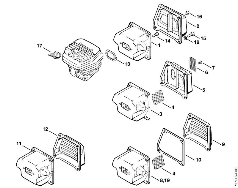 STIHL Muffler OEM 11221400613 technical drawing position 8