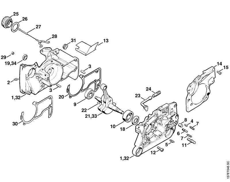 STIHL Crankshaft OEM 11220300407 technical drawing position 33