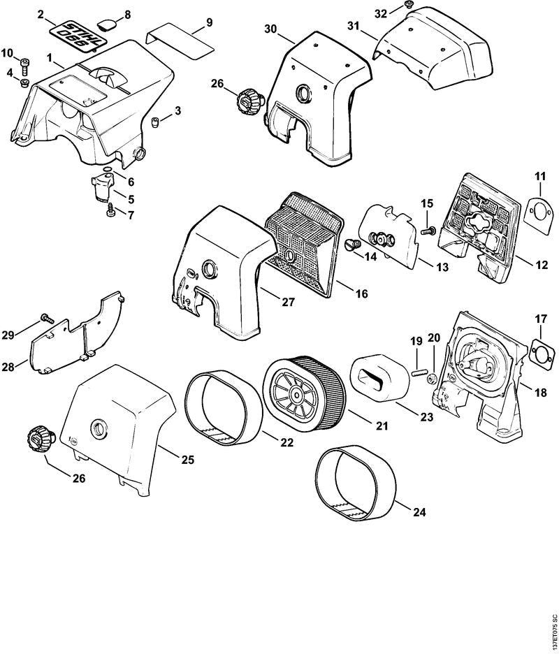 STIHL Air filter OEM 11221201621 technical drawing position 12