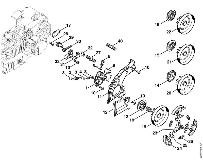 STIHL Worm gear 0.325" 7T OEM 11296407105 technical drawing position 16