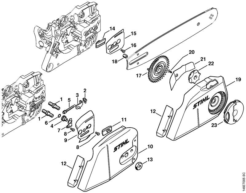 STIHL Chain sprocket cover OEM 11216401700 technical drawing position 19