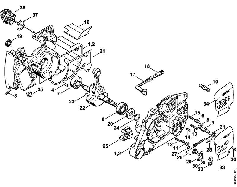STIHL Crankcase OEM 11280202143 technical drawing position 1