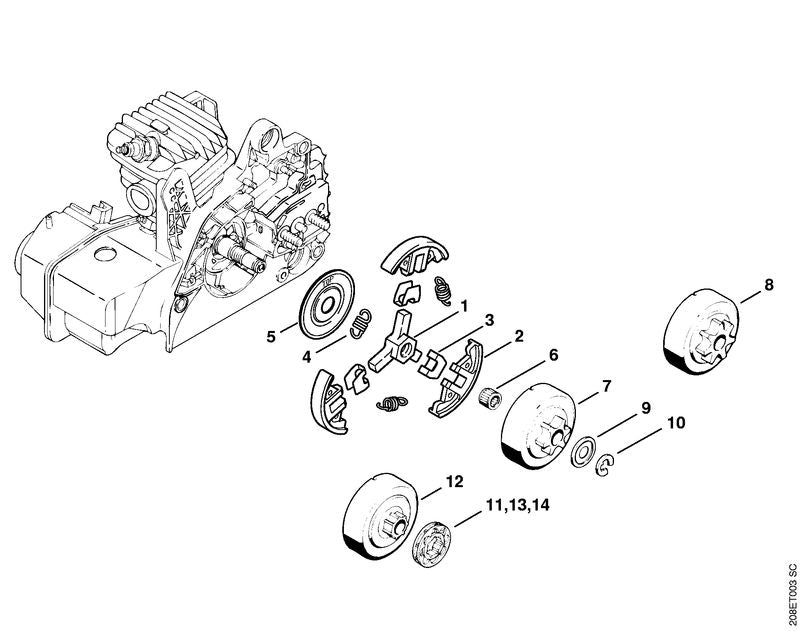 STIHL Rim sprocket kit 0.325" 8T OEM 11230071031 technical drawing position -1