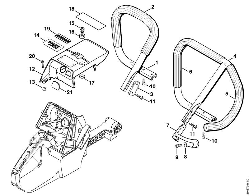 STIHL Handlebar with hose OEM 11247901500 technical drawing position 1