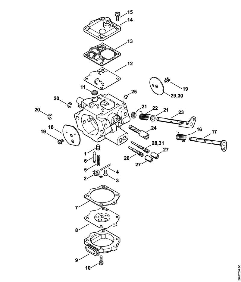 STIHL Choke shaft with lever OEM 11241207202 technical drawing position 17