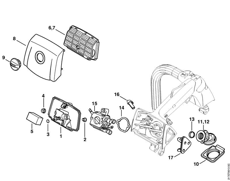 STIHL Carburetor box cover OEM 11371401900 technical drawing position 8