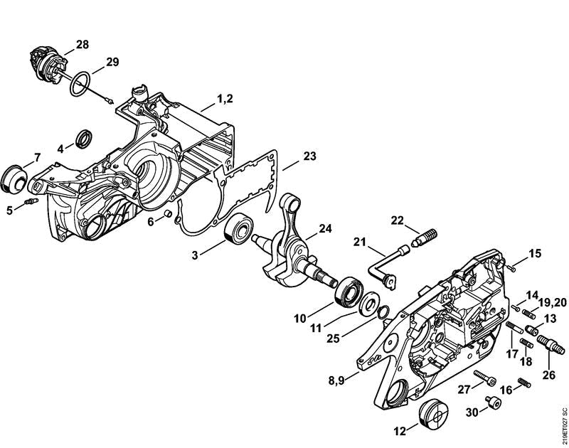 STIHL Crankcase OEM 11380202903 technical drawing position 8