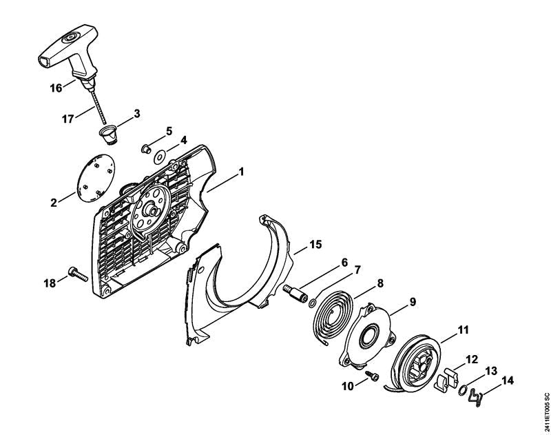 STIHL Fan housing with rewind starter OEM 42520802101 technical drawing position -1