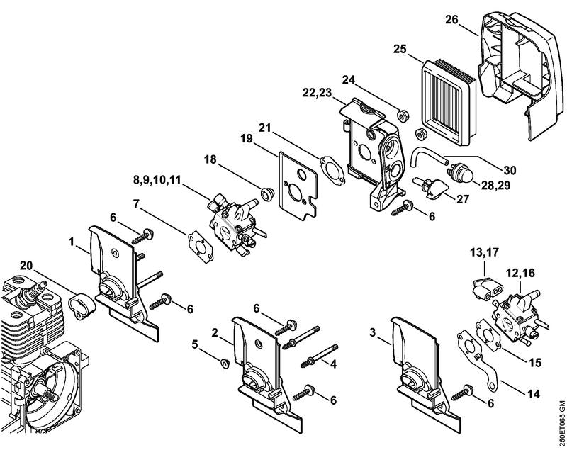 STIHL Carburetor housing OEM 41341200102 technical drawing position 1