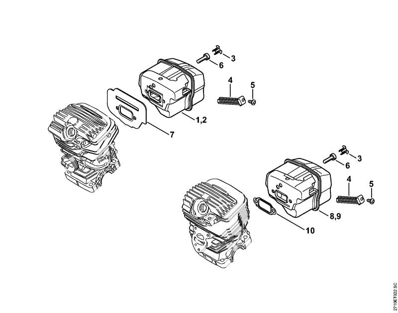 STIHL Muffler OEM 11411400608 technical drawing position 1