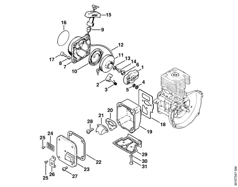 STIHL Rewind starter OEM 41261904000 technical drawing position -1