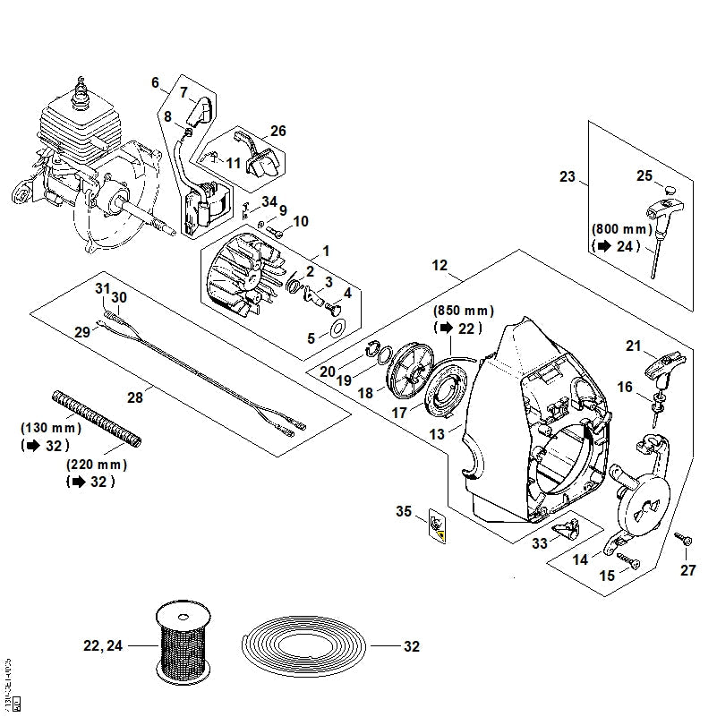 STIHL Rewind starter housing OEM 41301950700 technical drawing position 14