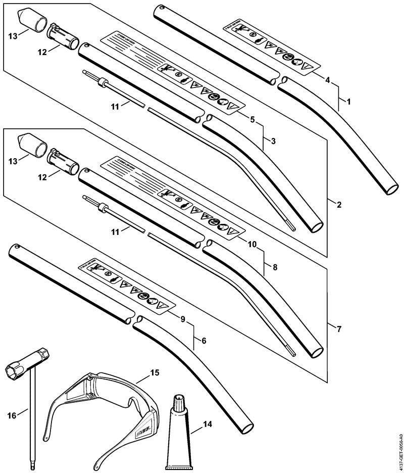 STIHL Drive tube assembly Ø 25.4 mm x 0.84 m / 1" x 33 2/25" OEM 41377107127 technical drawing position 6