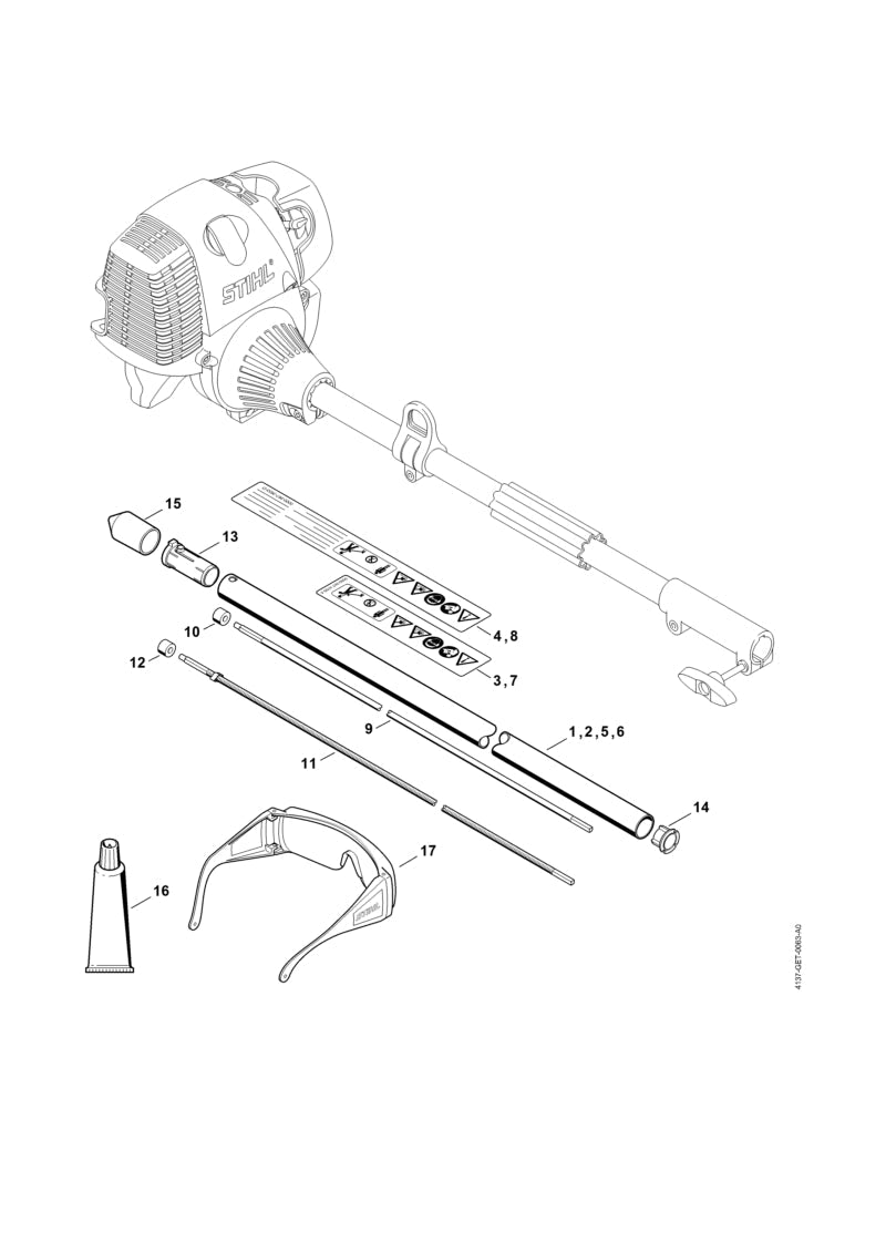 STIHL Drive tube assembly Ø 25.4 mm x 0.84 m / 1" x 33 2/25" OEM 41377107116 technical drawing position 5