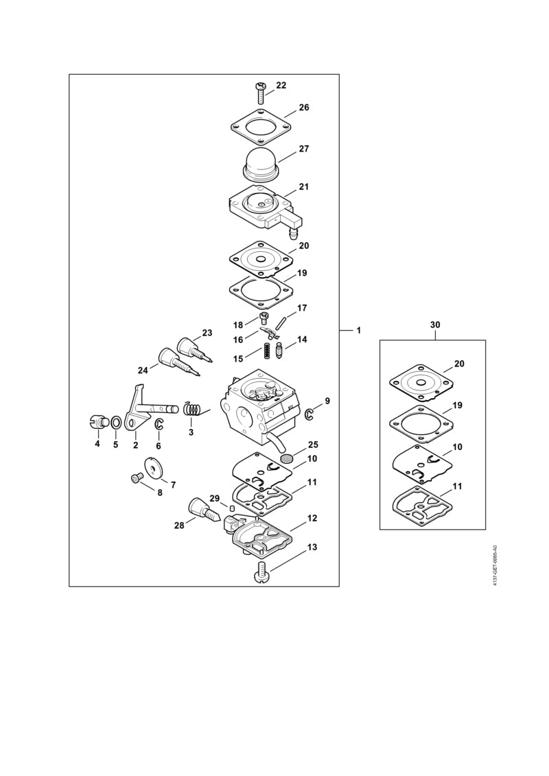 STIHL Set of carburetor parts OEM 42290071700 technical drawing position 30
