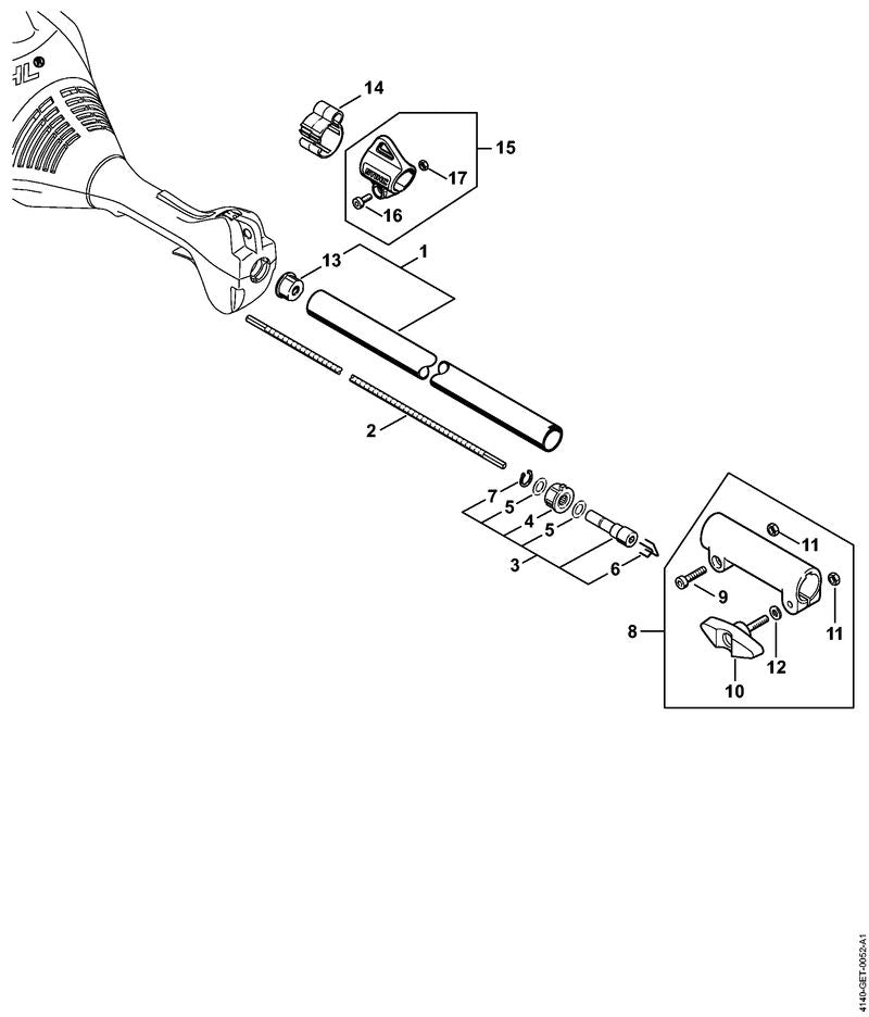 STIHL Drive tube assembly Ø 25.4 mm / 1" OEM 41407107128 technical drawing position 1