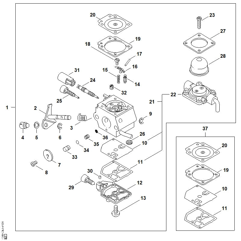 STIHL Metering diaphragm OEM 41291214700 technical drawing position 20